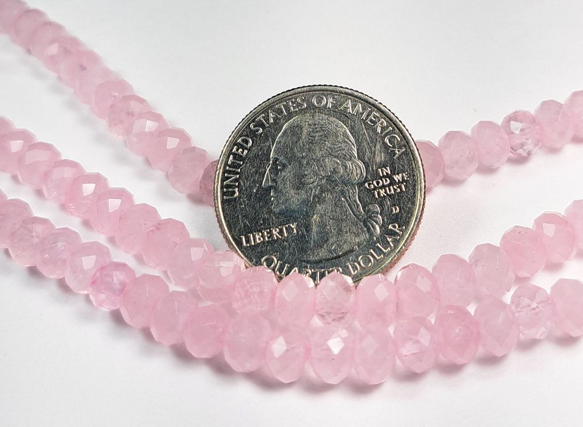 6x4mm Madagascar Rose Quartz Faceted Rondelle Gemstone Beads 8-Inch Strand