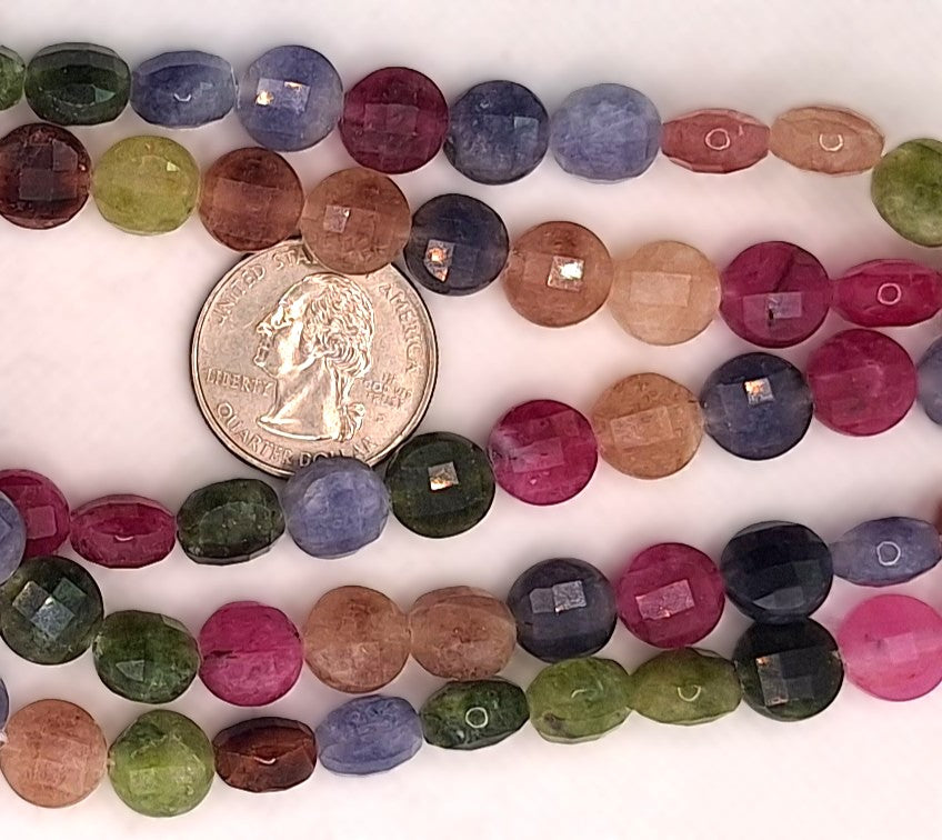 10mm Rainbow Mica Heated Faceted Coin Gemstone Beads 8-Inch Strand