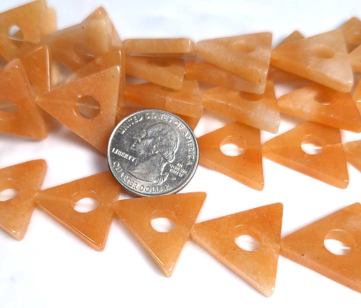 21mm Peach Red Aventurine Open Triangle Gemstone Beads 16-Inch Strand
