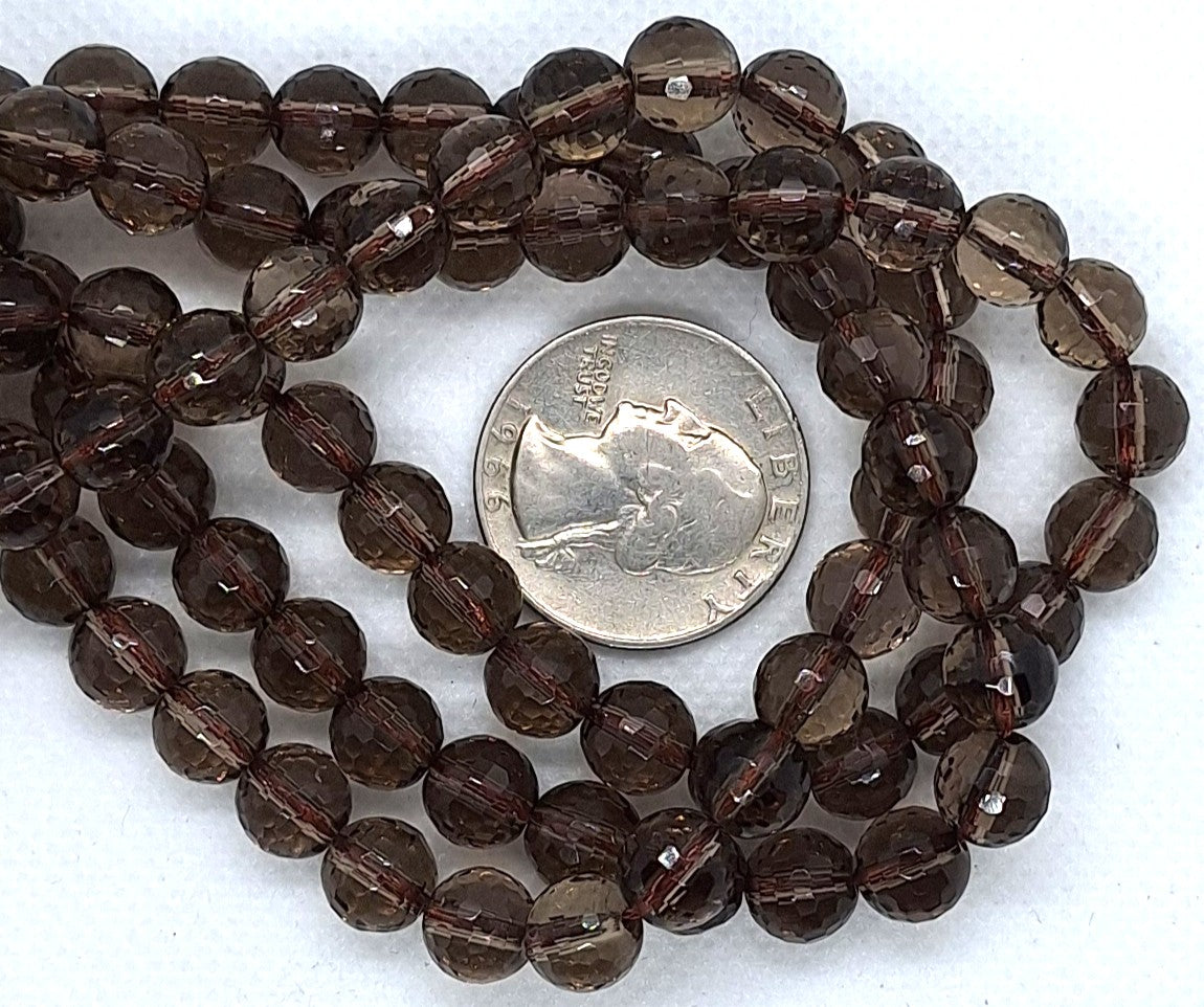 8mm Smoky Quartz Faceted Round Gemstone Beads 16-Inch Strand