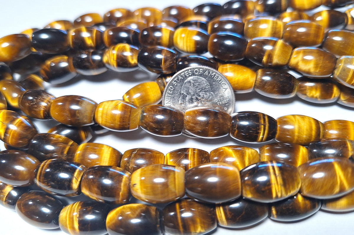 14x10mm Tiger's Eye Barrel Gemstone Beads 16-Inch Strand