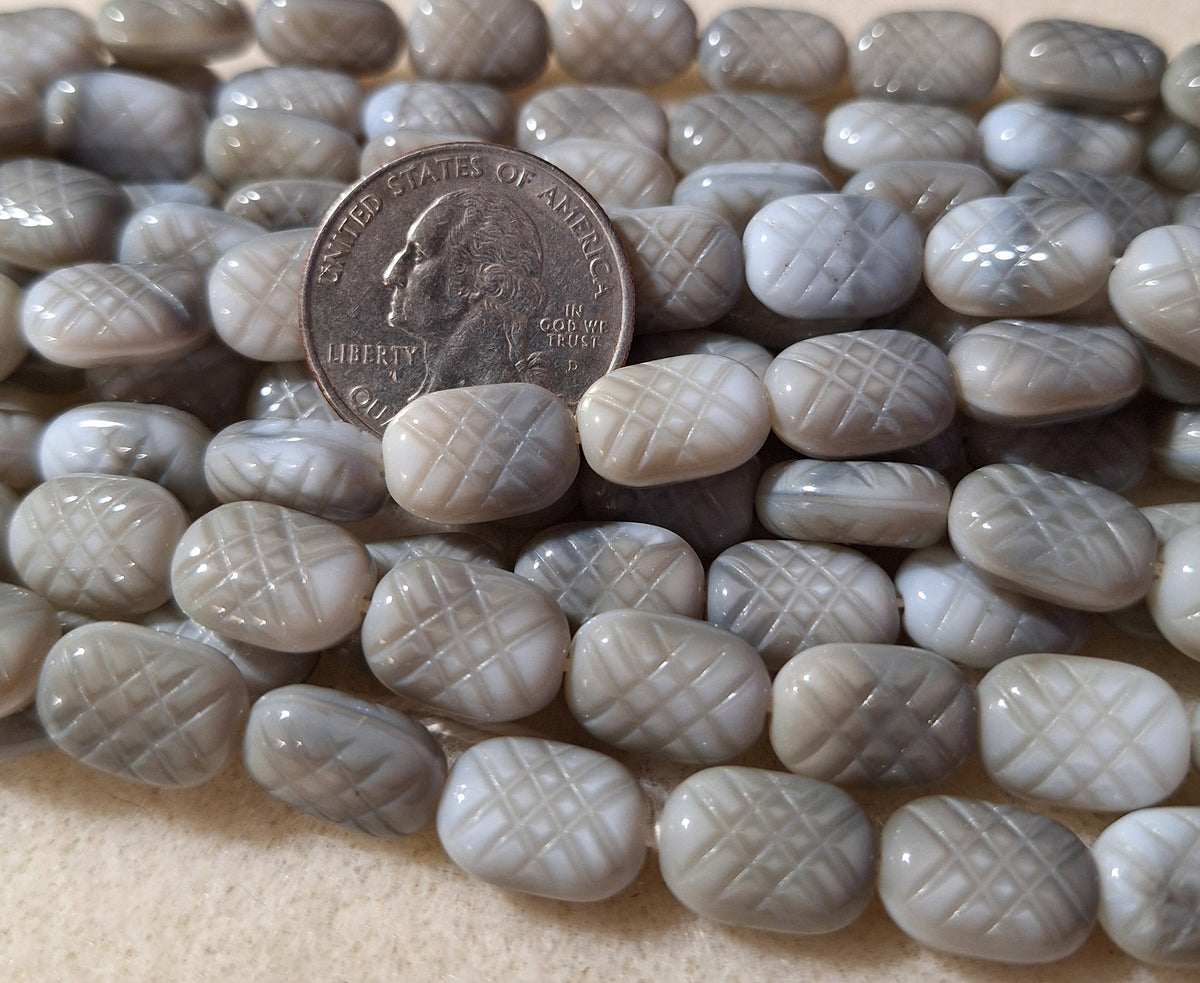 13x9mm Gray Grey Silk Etched Rectangle Czech Glass Beads 20ct