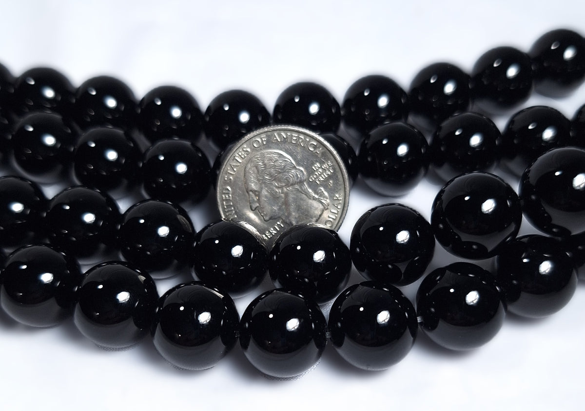 14mm Black Onyx Round Gemstone Beads 16-Inch Strand
