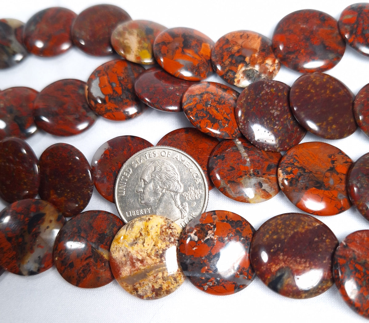 20mm Brecciated Jasper Tiled Lentil Coin Gemstone Beads 16-Inch Strand