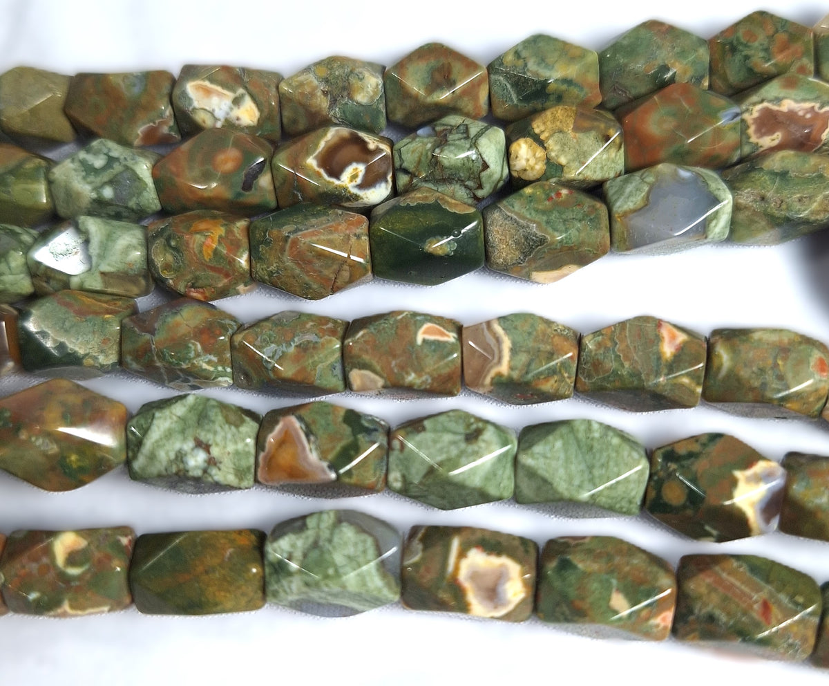 10x7mm Rhyolite Baroque Faceted Barrel Gemstone Beads 16-Inch Strand