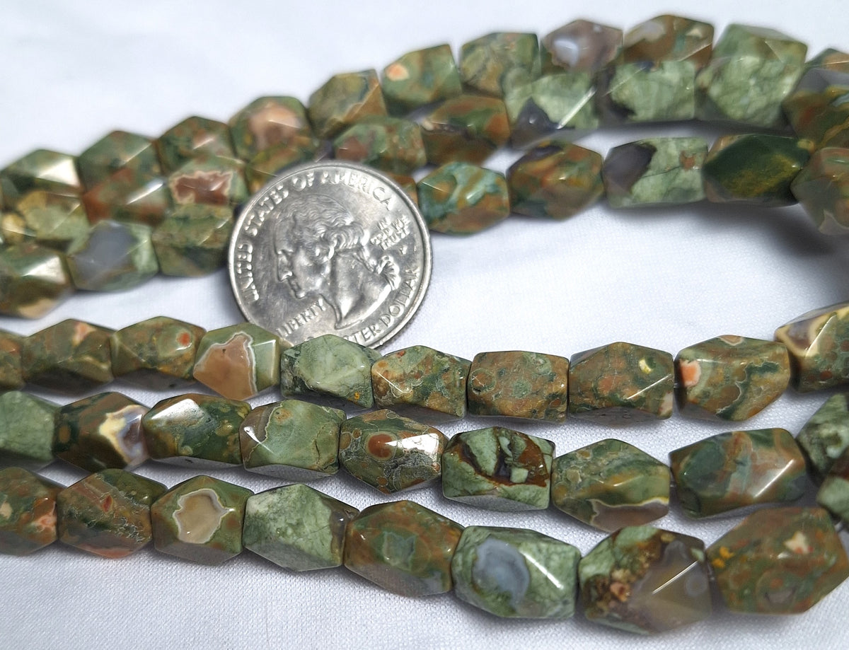 10x7mm Rhyolite Baroque Faceted Barrel Gemstone Beads 16-Inch Strand