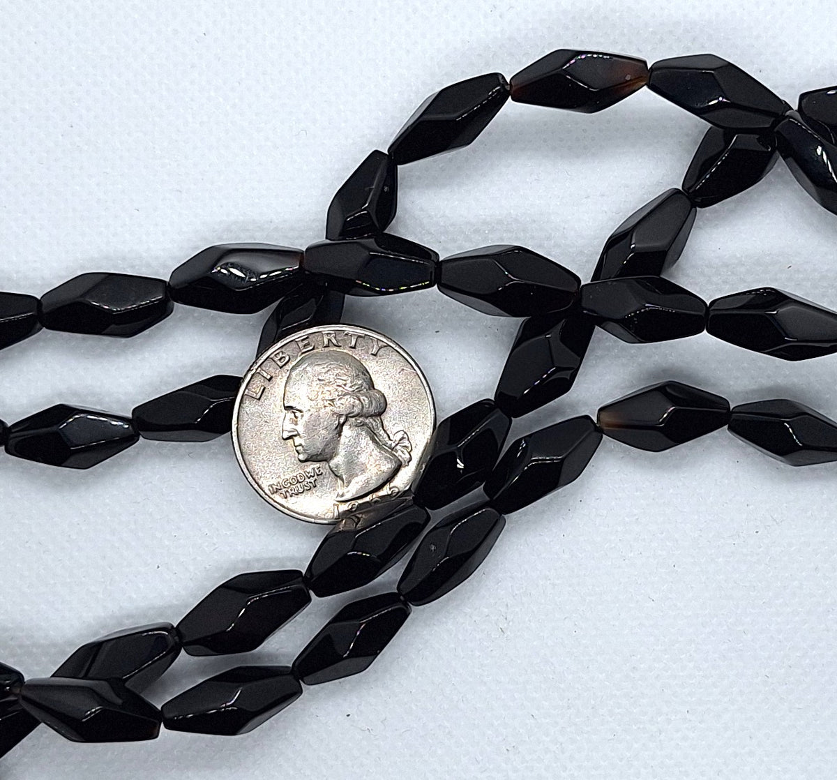 16x8mm Black Onyx Double Prism Bicone Gemstone Beads 16-Inch Strand