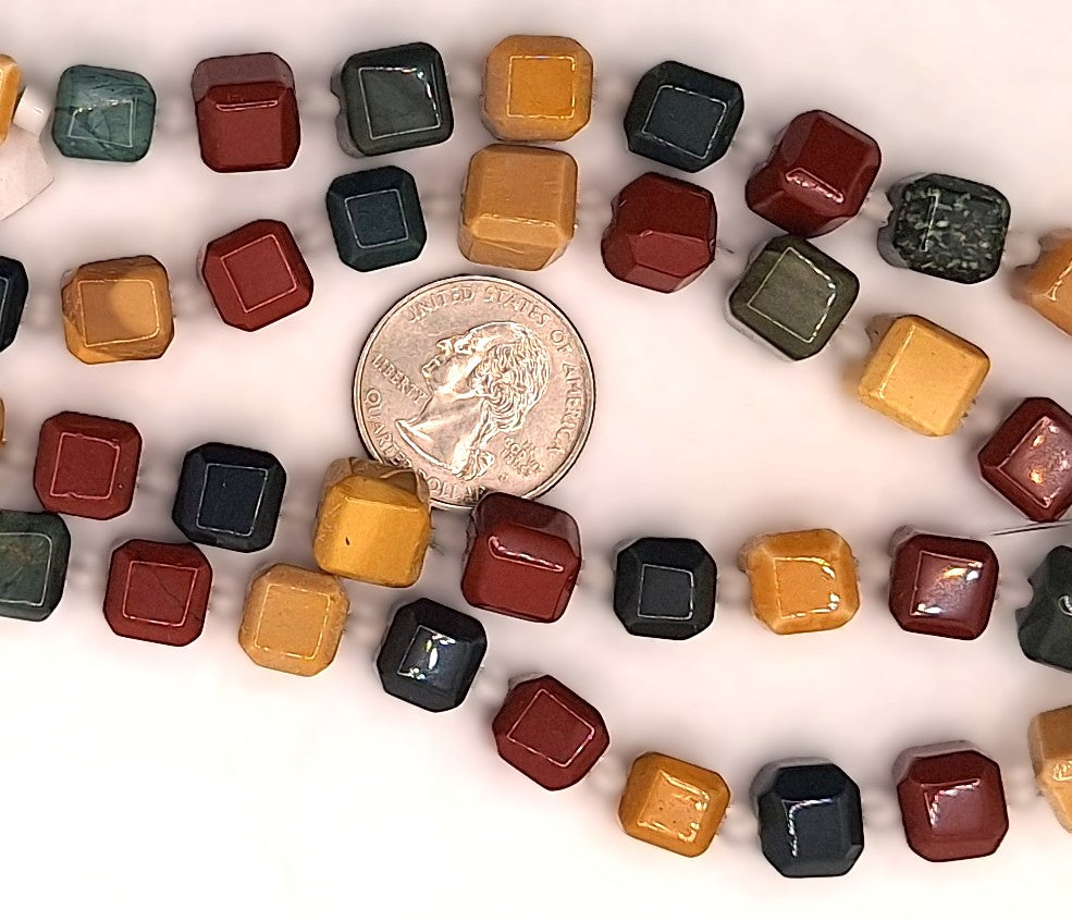 10mm Mixed Agate Faceted Square Gemstone Beads 8-Inch Strand