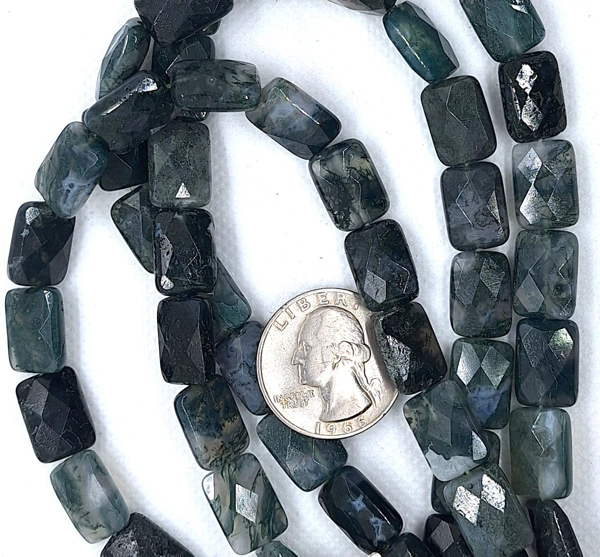 14x10mm Moss Agate Faceted Rectangle Gemstone Beads 16-Inch Strand