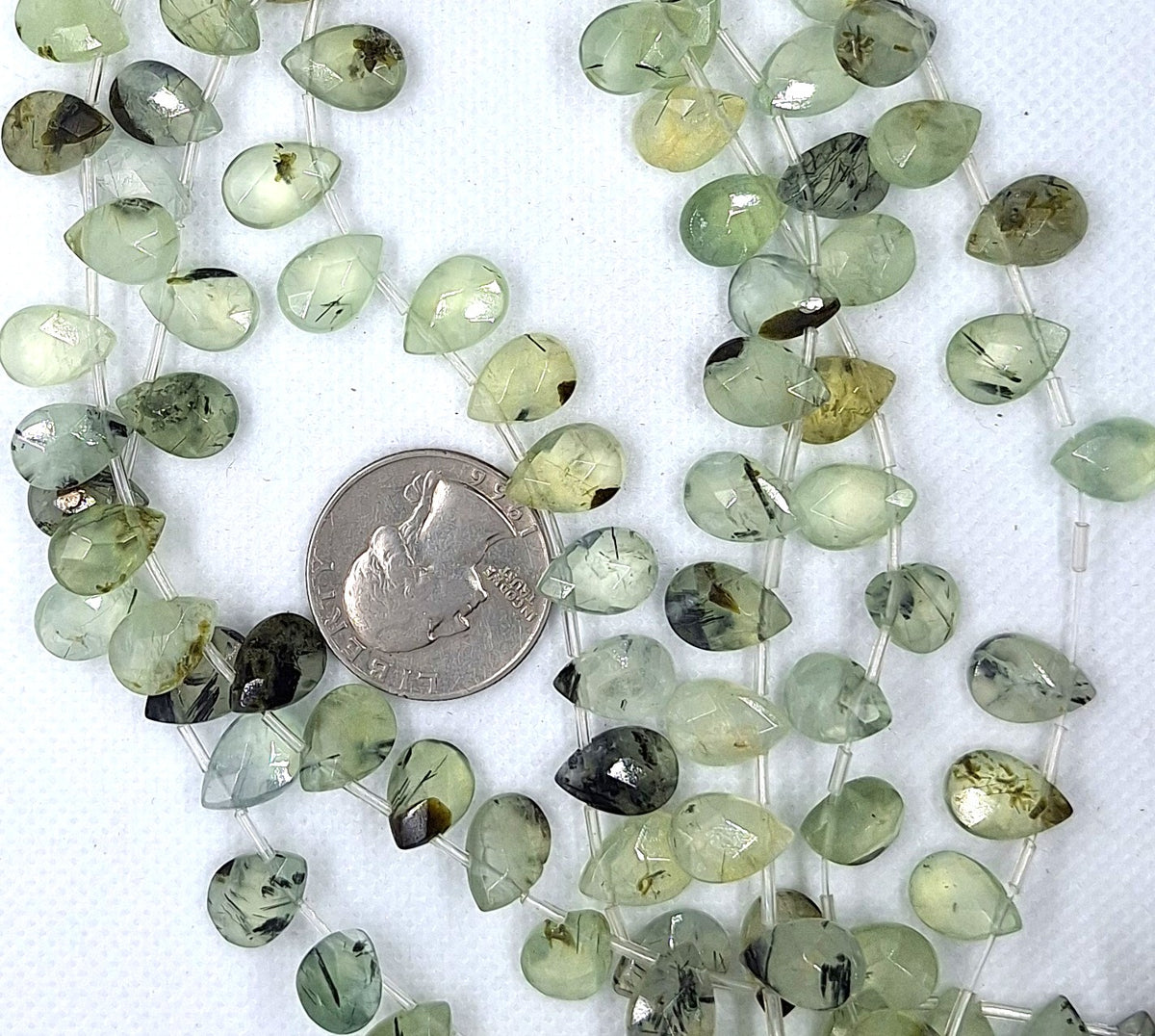 12x8mm Prehnite Faceted Flat Briolette Teardrop Gemstone Beads 16-Inch Strand