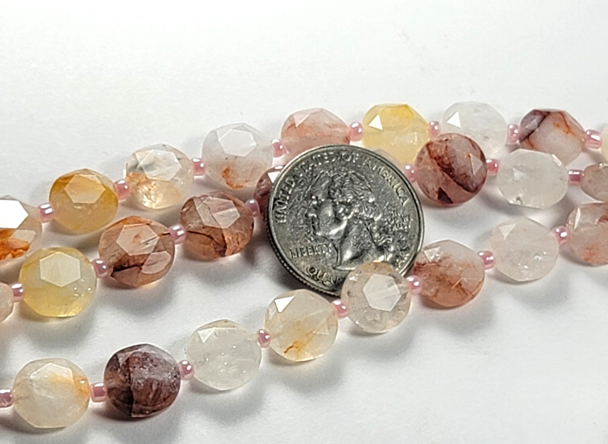 11mm Red Quartz Faceted Coin Gemstone Beads 8-Inch Strand