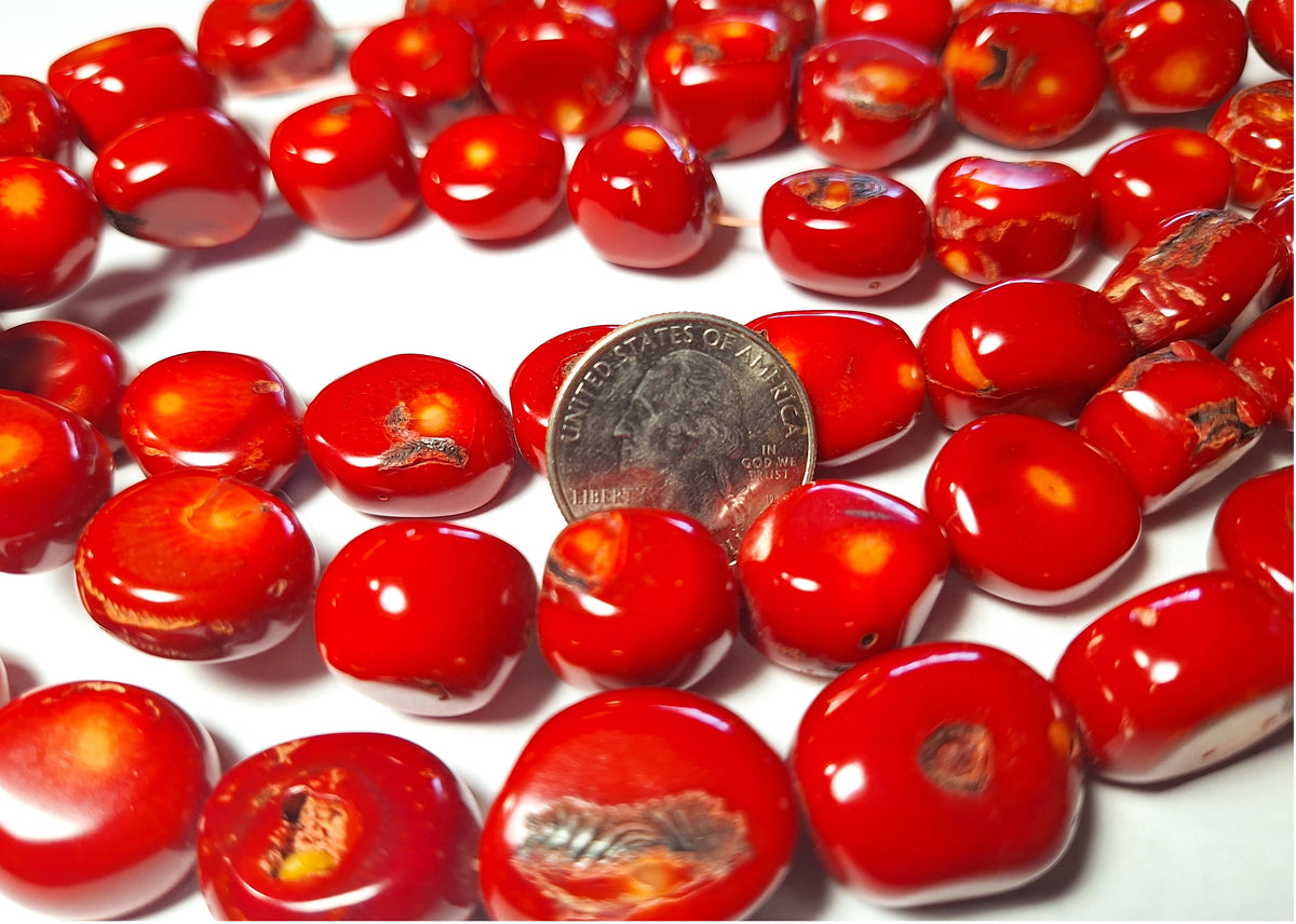 17x13mm Red Bamboo Coral Nugget Dyed Gemstone Beads 16-Inch Strand
