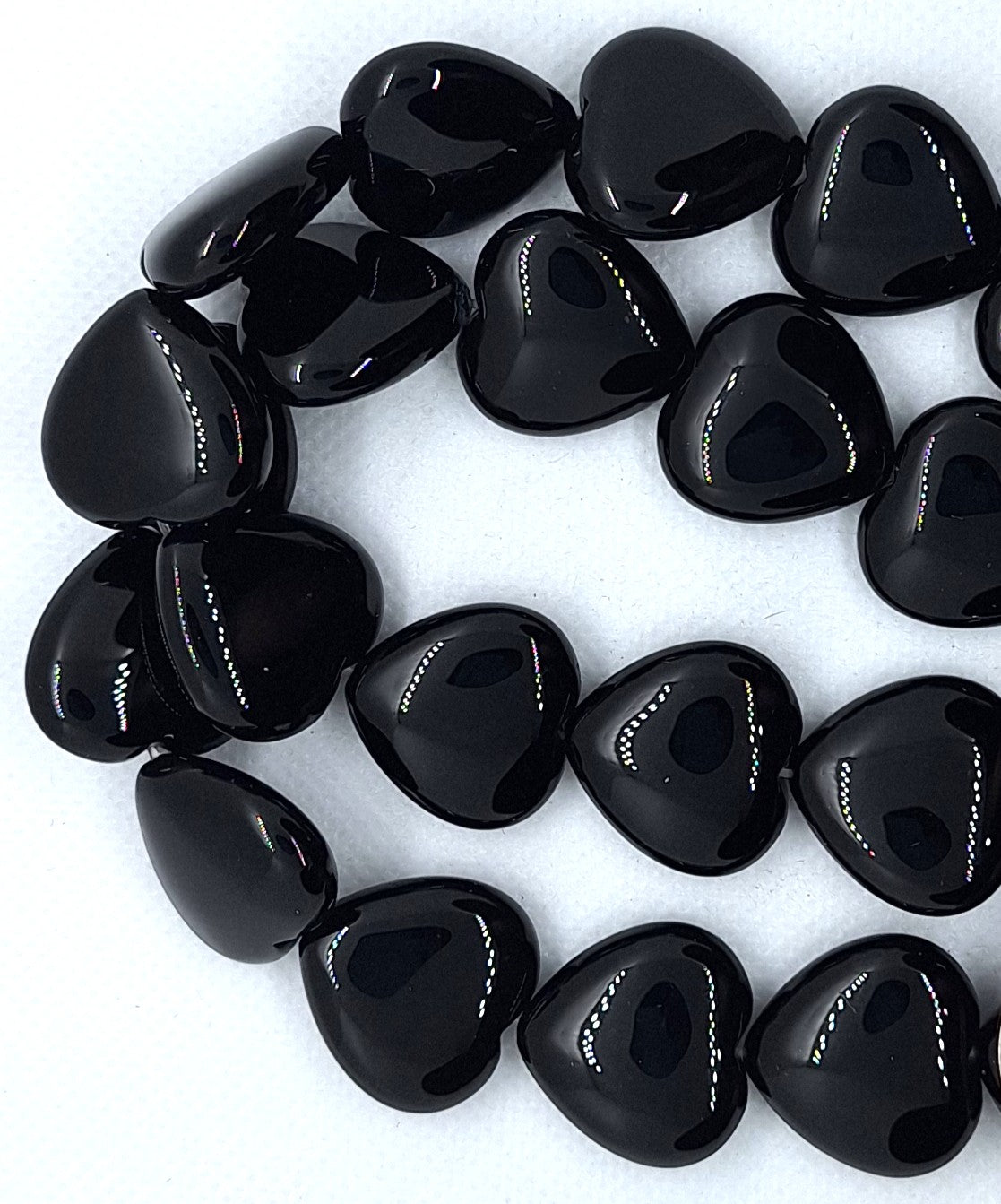 20mm Black Onyx Heart Gemstone Beads 16-Inch Strand