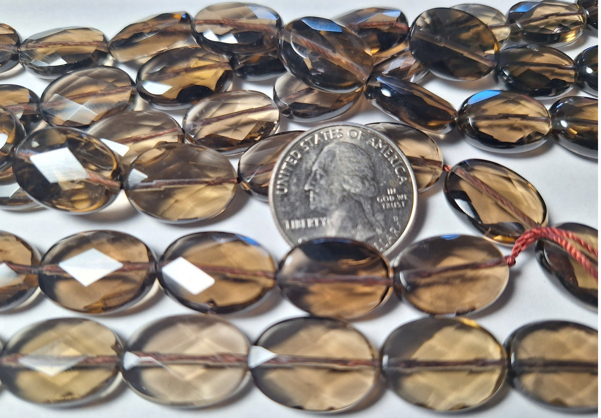 18x13mm Smoky Quartz Faceted Oval Gemstone Beads 16-Inch Strand