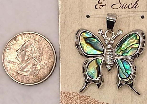 29x32mm Butterfly Abalone Paua Shell Silver-Plated Brass Pendant