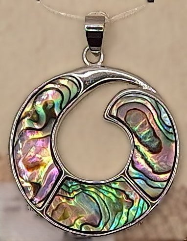 38mm Round Abalone Paua Shell Silver-Plated Brass Pendant