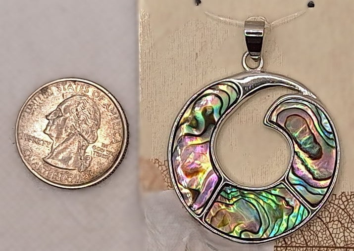 38mm Round Abalone Paua Shell Silver-Plated Brass Pendant