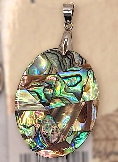 40x30mm Abalone Paua Shell Oval Composite Silver-Plated Brass Pendant