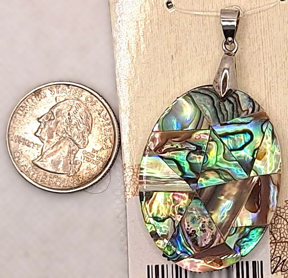 40x30mm Abalone Paua Shell Oval Composite Silver-Plated Brass Pendant
