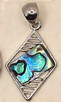 30x18mm Diamond-Shaped Abalone Paua Shell Silver-Plated Brass Pendant