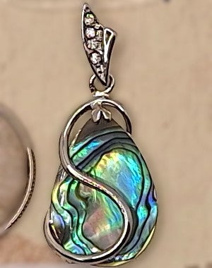 29x18mm Teardrop Rhinestone Bail Abalone Paua Shell Silver-Plated Brass Pendant
