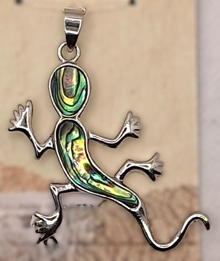 50x36mm Gecko Abalone Paua Shell Silver-Plated Brass Pendant