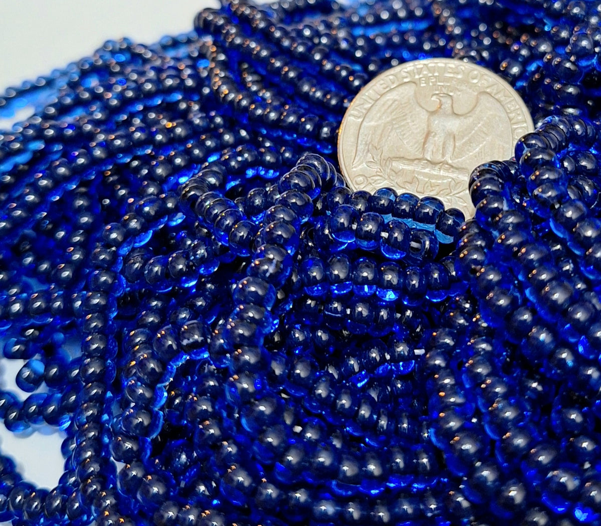 6/0 Black-Lined Light Sapphire Czech Glass Seed Beads Four Strands
