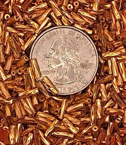 Yellow Gold Metallic Twisted Size 3 Bugle Beads 25g