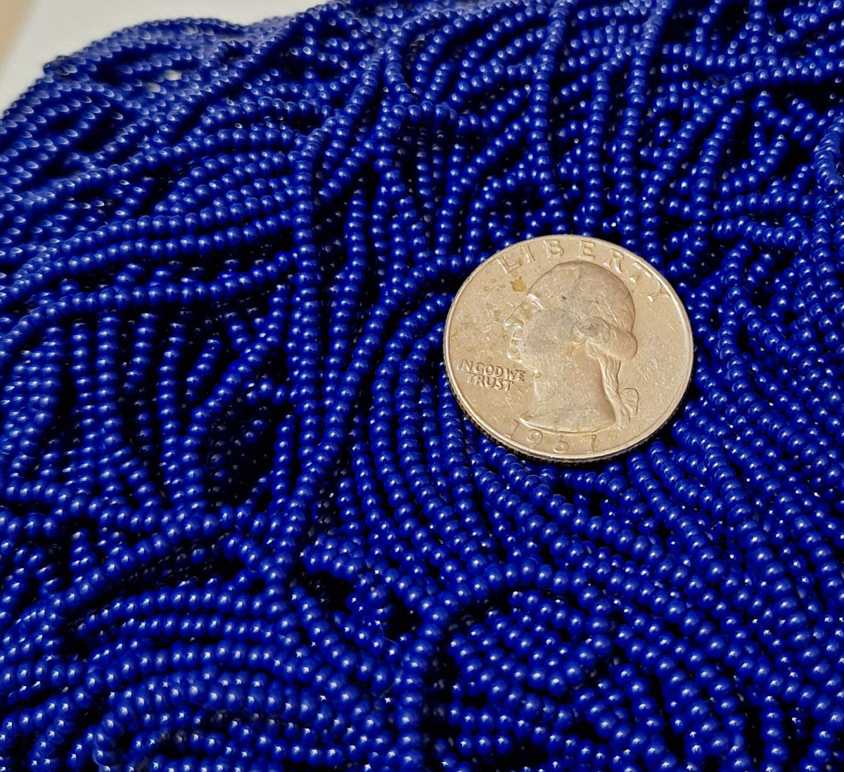 11/0 Deep Blue Opaque Czech Seed Beads Full Hank