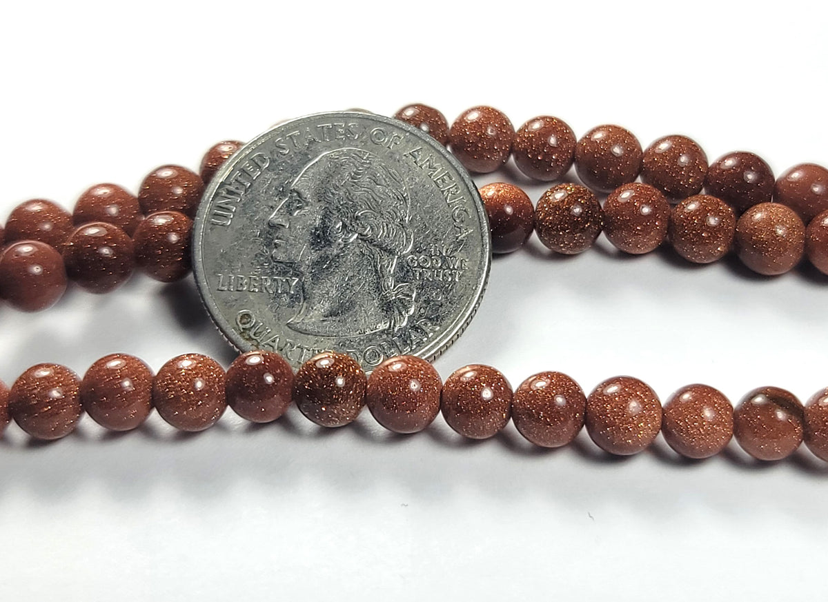 6-7mm Goldstone Round Gemstone Beads 8-Inch Strand