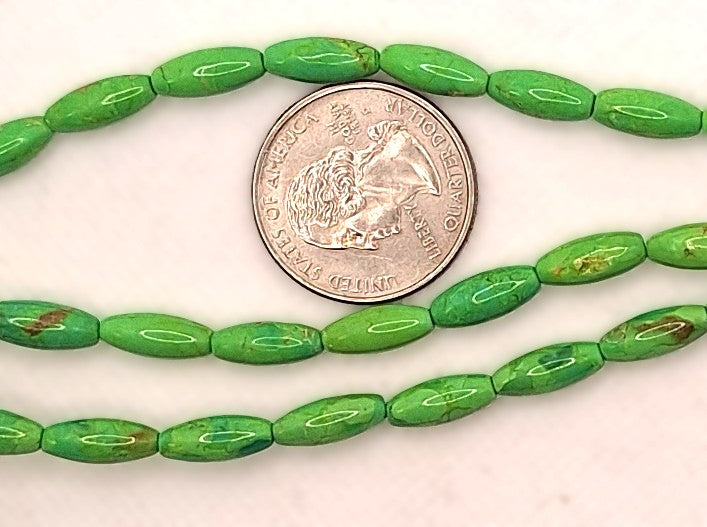 12x5mm Green Apple Dyed Howlite Rice Gemstone Beads 8-inch Strand