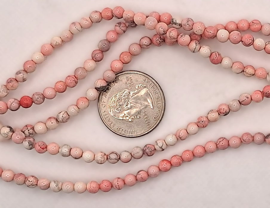 4mm Pink Dyed Howlite Round Gemstone Beads 8-inch Strand