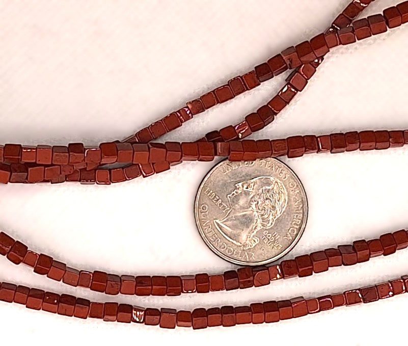 3mm Red Jasper Cube Gemstone Beads 8-inch Strand