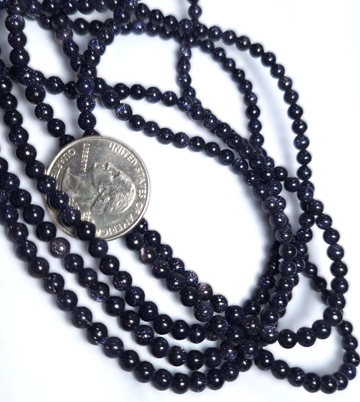 4mm Blue Goldstone Round Gemstone Beads 16-Inch Strand