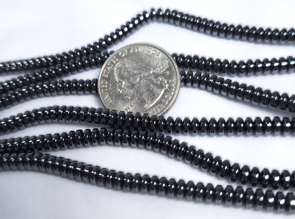 5x2mm Hematite Saucer Rondelle Gemstone Beads 16-Inch Strand