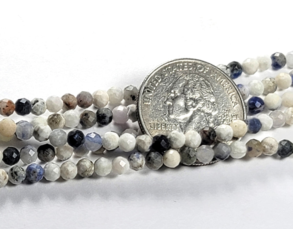 4mm Blue Spot Jasper Faceted Round Gemstone Beads 8-Inch Strand