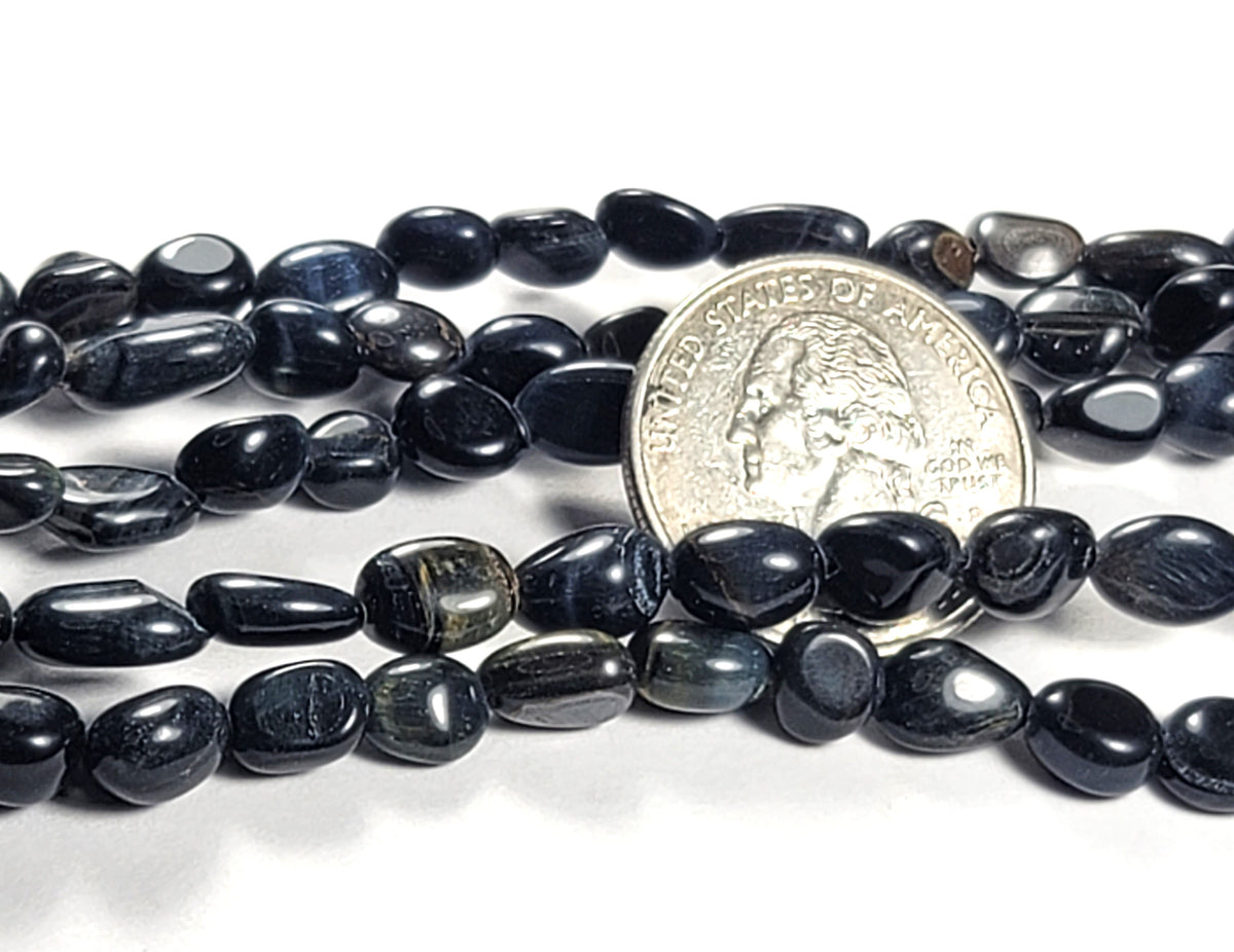8x6mm Blue Tiger's Eye Nugget Gemstone Beads 8-Inch Strand