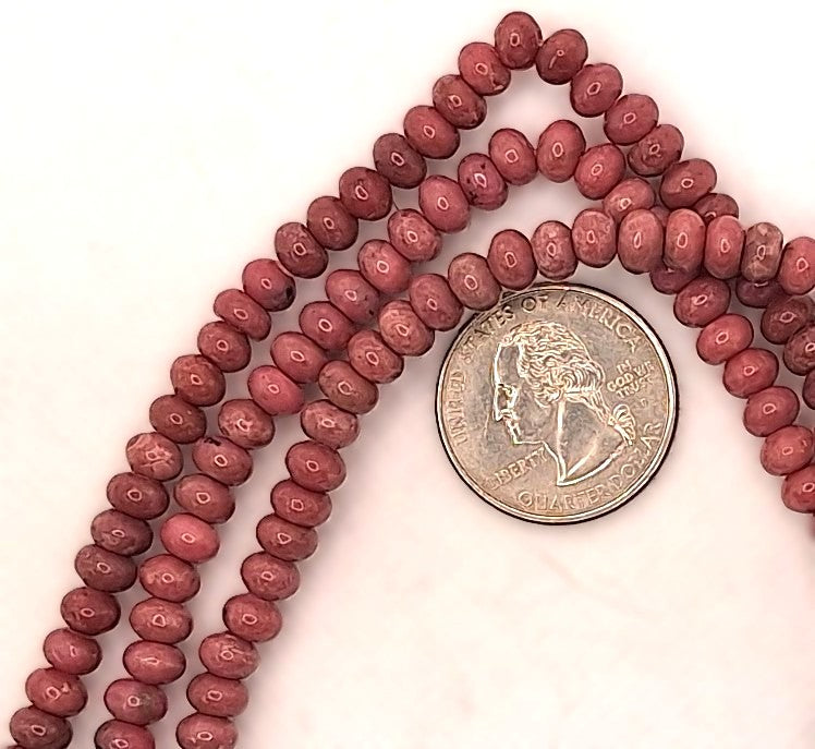 6x4mm Rhodonite Smooth Rondelle Gemstone Beads 8-inch Strand