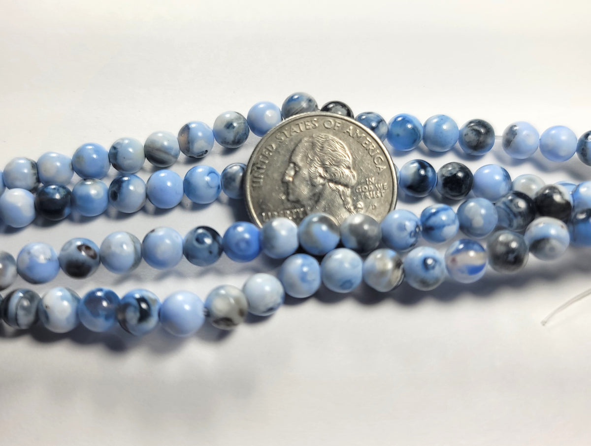 6mm Blue Agate Color Round Porcelain Beads 8-Inch Strand