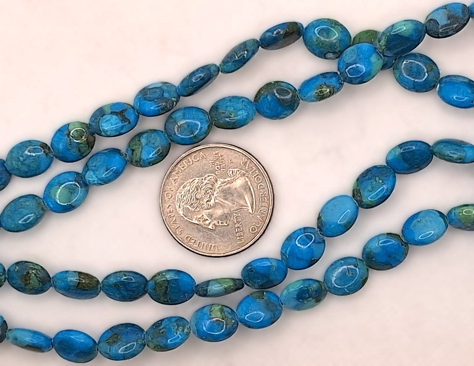10x8mm Blue Green Howlite Dyed Puff Oval Gemstone Beads 8-Inch Strand
