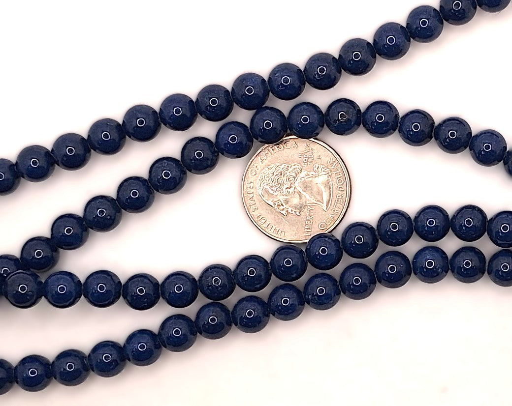 8mm Blue Jade Dyed Round Gemstone Beads 8-Inch Strand