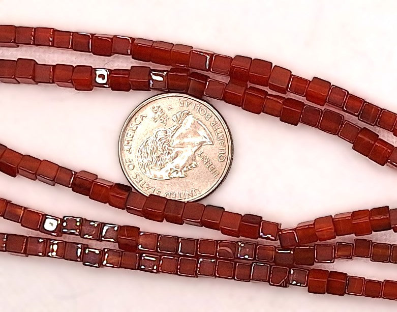 4mm Carnelian Square Cube Gemstone Beads 8-Inch Strand