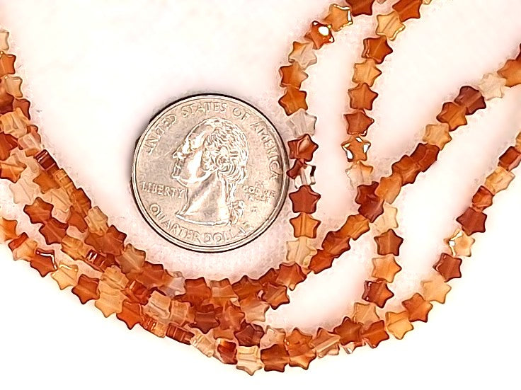 4mm Carnelian Flat Star Gemstone Beads 8-Inch Strand