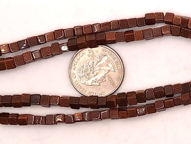 4mm Goldstone Square Cube Gemstone Beads 8-Inch Strand
