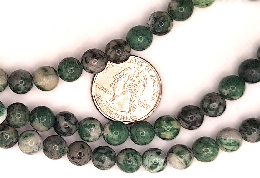 8mm Green Spot Jasper Round Gemstone Beads 8-Inch Strand