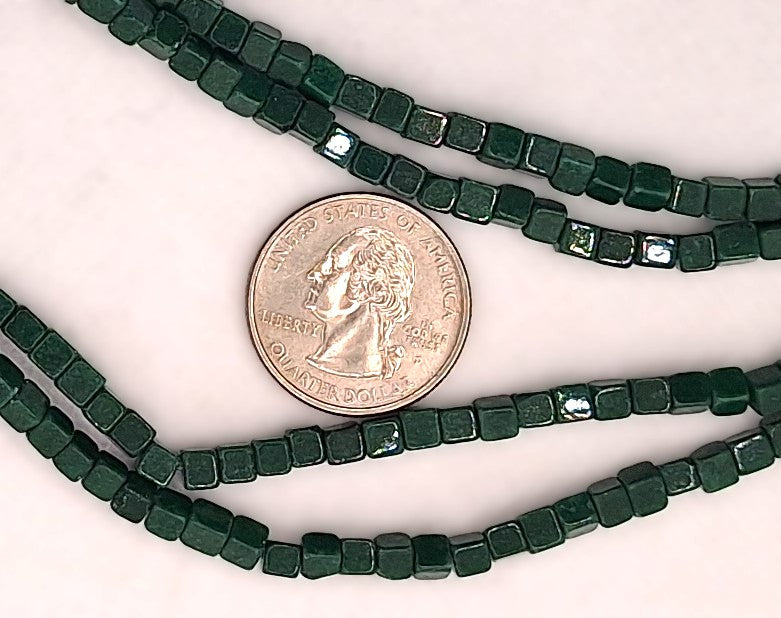 4mm Green Quartz Dyed Square Cube Gemstone Beads 8-Inch Strand