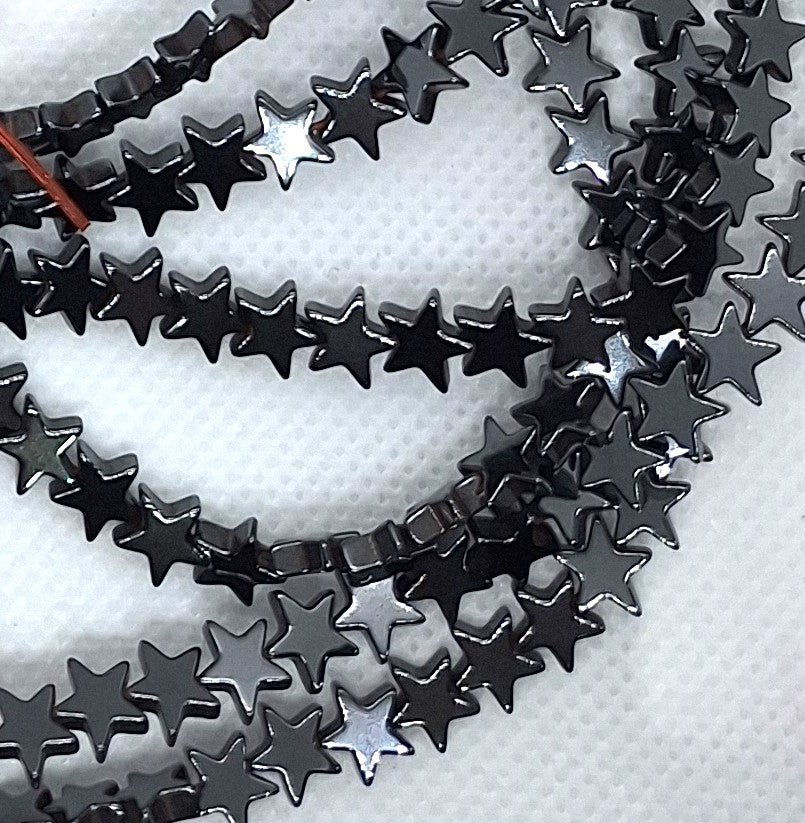 6mm Hematite Flat Star Gemstone Beads 16-Inch Strand