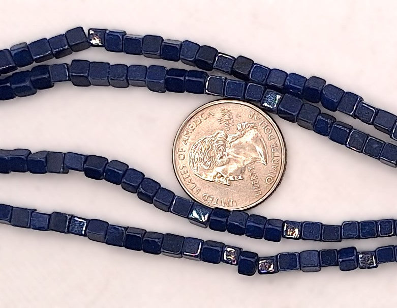 4mm Navy Blue Quartz Dyed Square Cube Gemstone Beads 8-Inch Strand