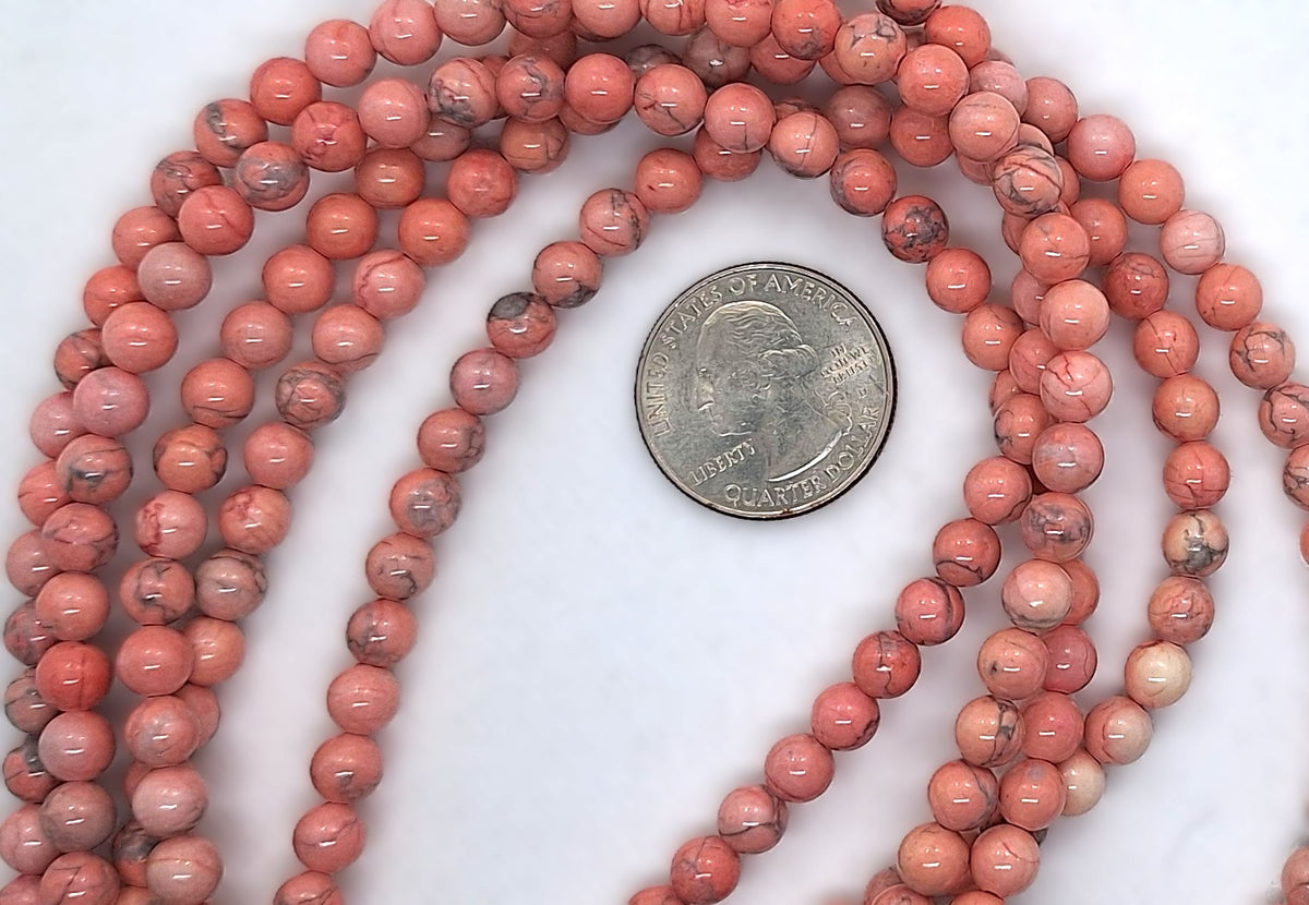 6mm Pink Howlite Round Gemstone Beads 16-Inch Strand