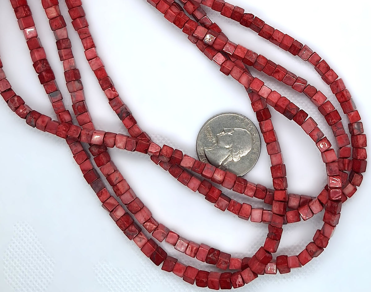 4mm Red Dyed Howlite Cube Gemstone Beads 16-Inch Strand